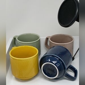 Adewnest Kitchen & Dining Blue and Yellow Textured Ceramic Mugs for Dining